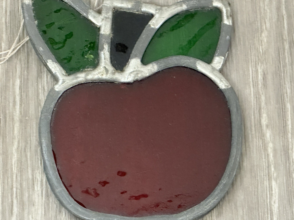 Vintage Apple Stain Glass Sun Catcher Teacher Autumn Fall Harvest