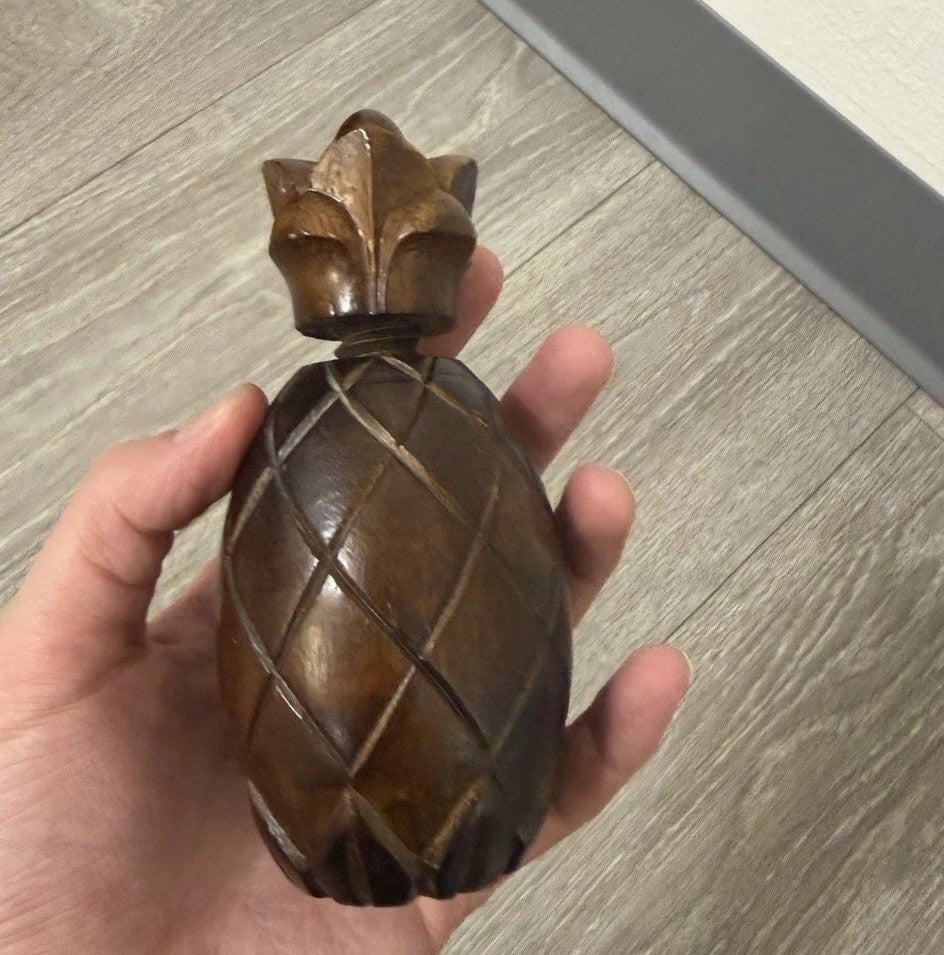 VINTAGE CARVED WOOD PINEAPPLE HAND HELD NUT CRACKER