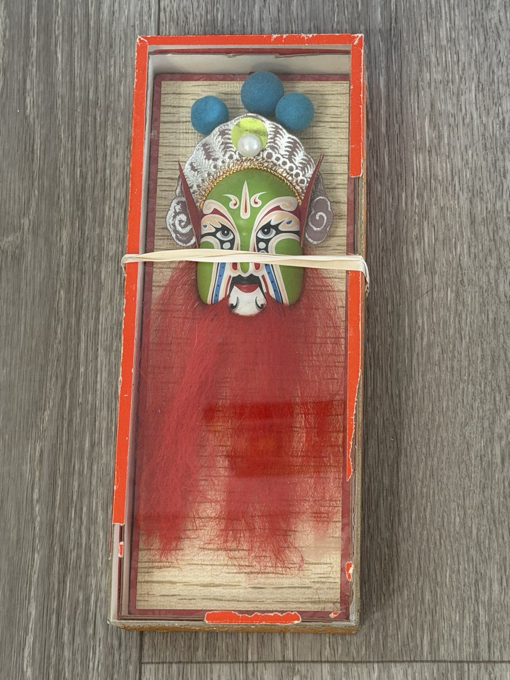 Vintage Chinese Opera Face Painting Miniature Clay Mask Box Tang BROKEN BOX