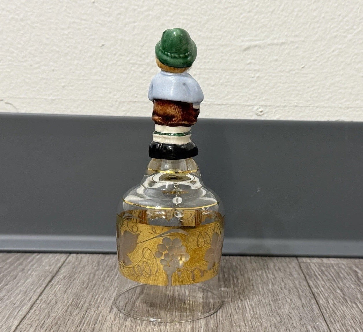 Vintage Goebel Western Germany Etched Crystal Glass Bell Ceramic Boy Handle