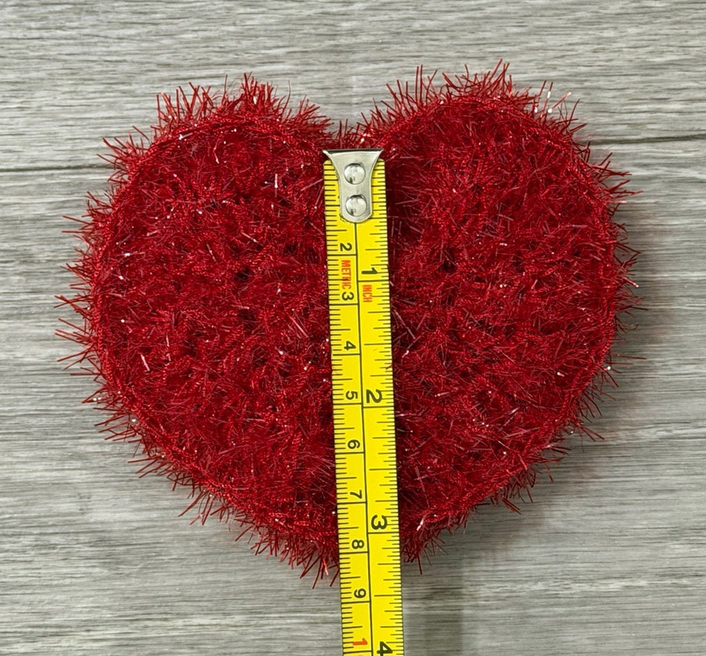 Dish Scrubber - Red Sparkle Heart Shape Non-Scratch Reusable for Kitchen Scrubby