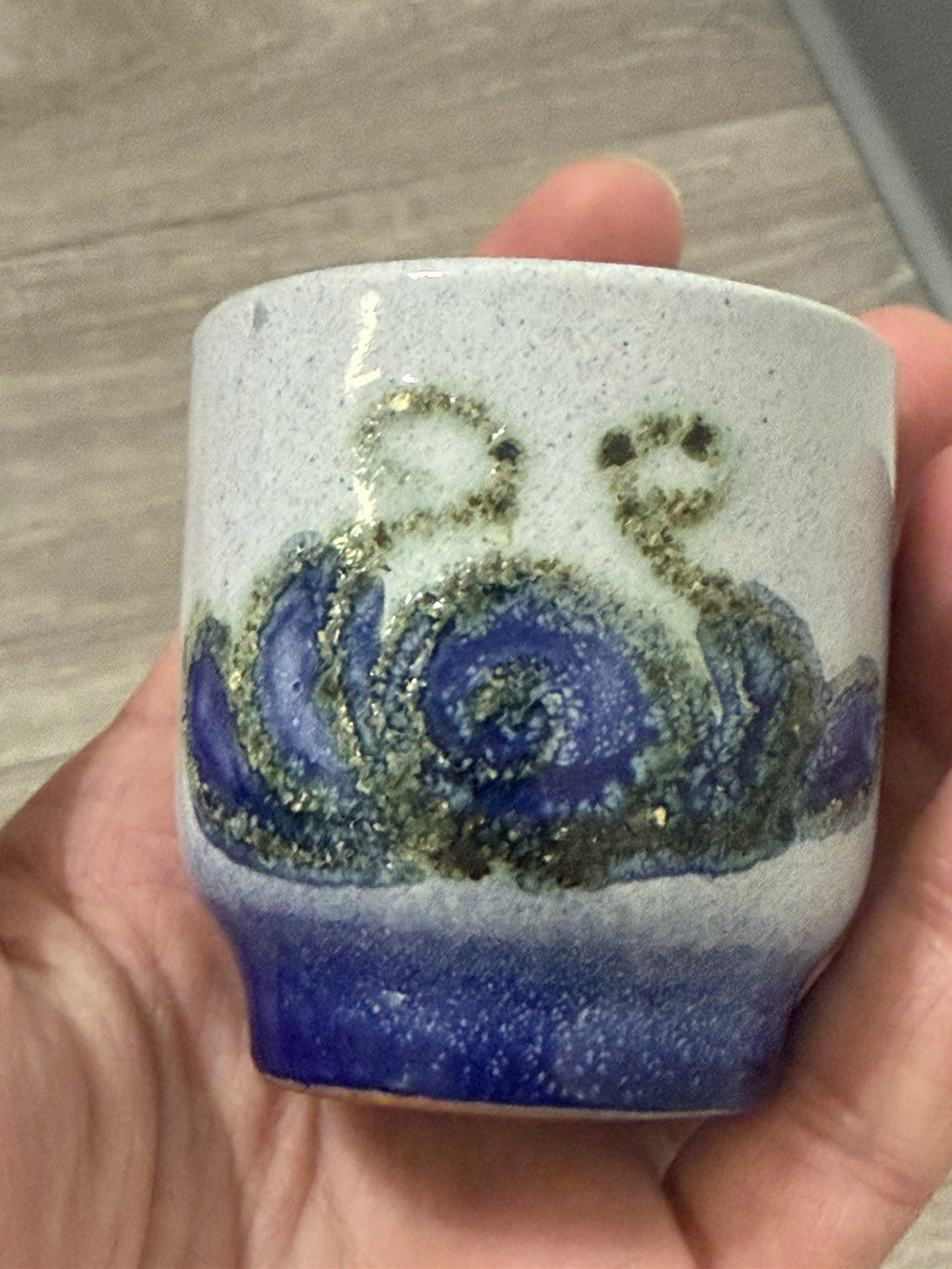Small Blue Octopus Ceramic Sake / Tea Cup Shot Glass Handheld Decor Handmade