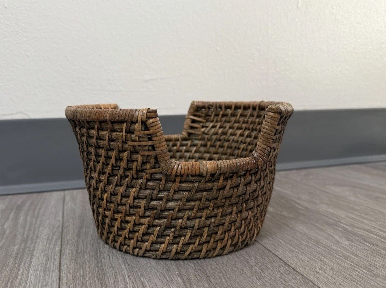 Small Sized Vintage Round Wicker Organizer Basket 8" X 5"