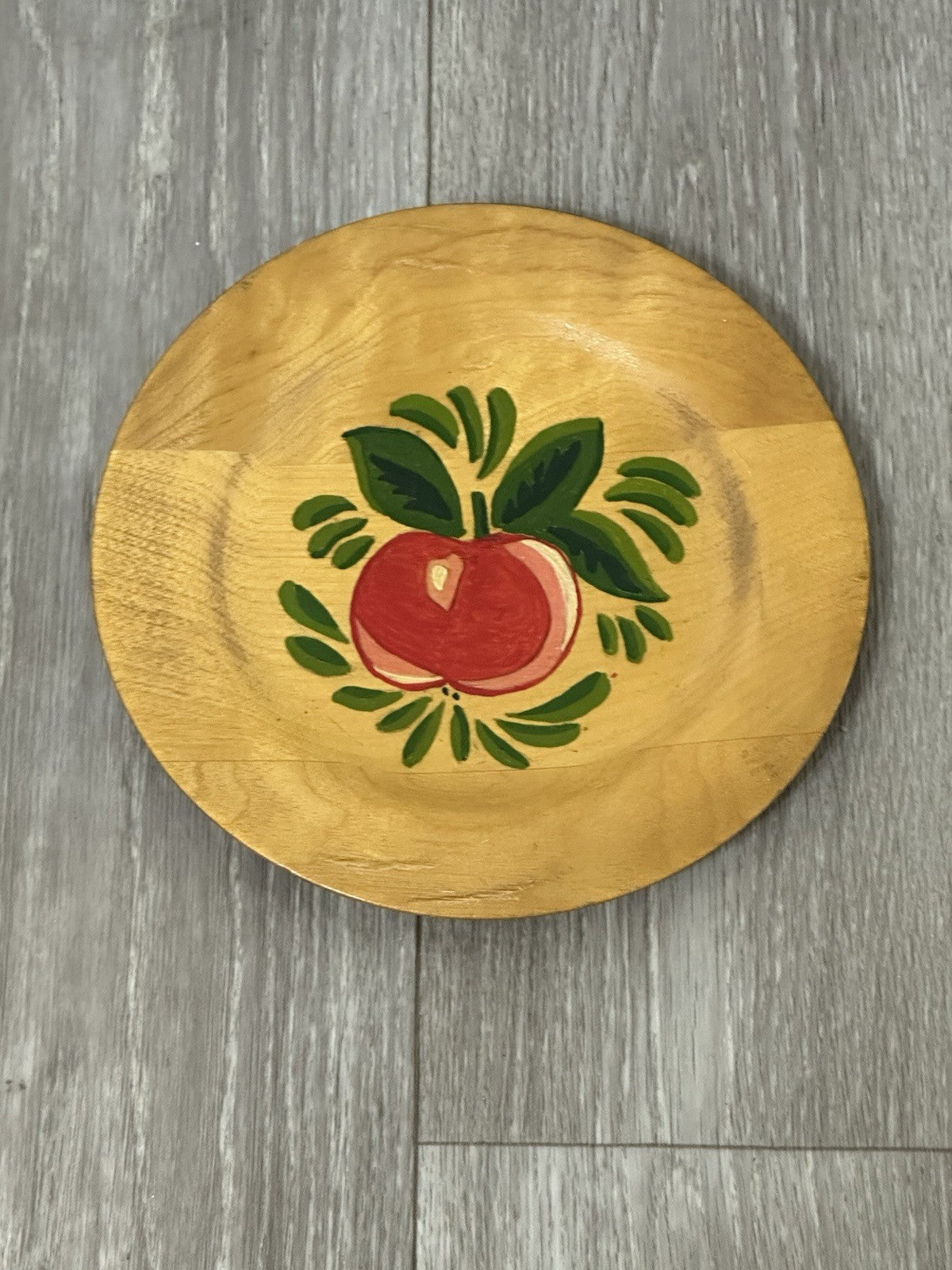 Vintage Wooden Plate Hand Painted Fruit Wall Cottagecore Decor (Hanger Missing)