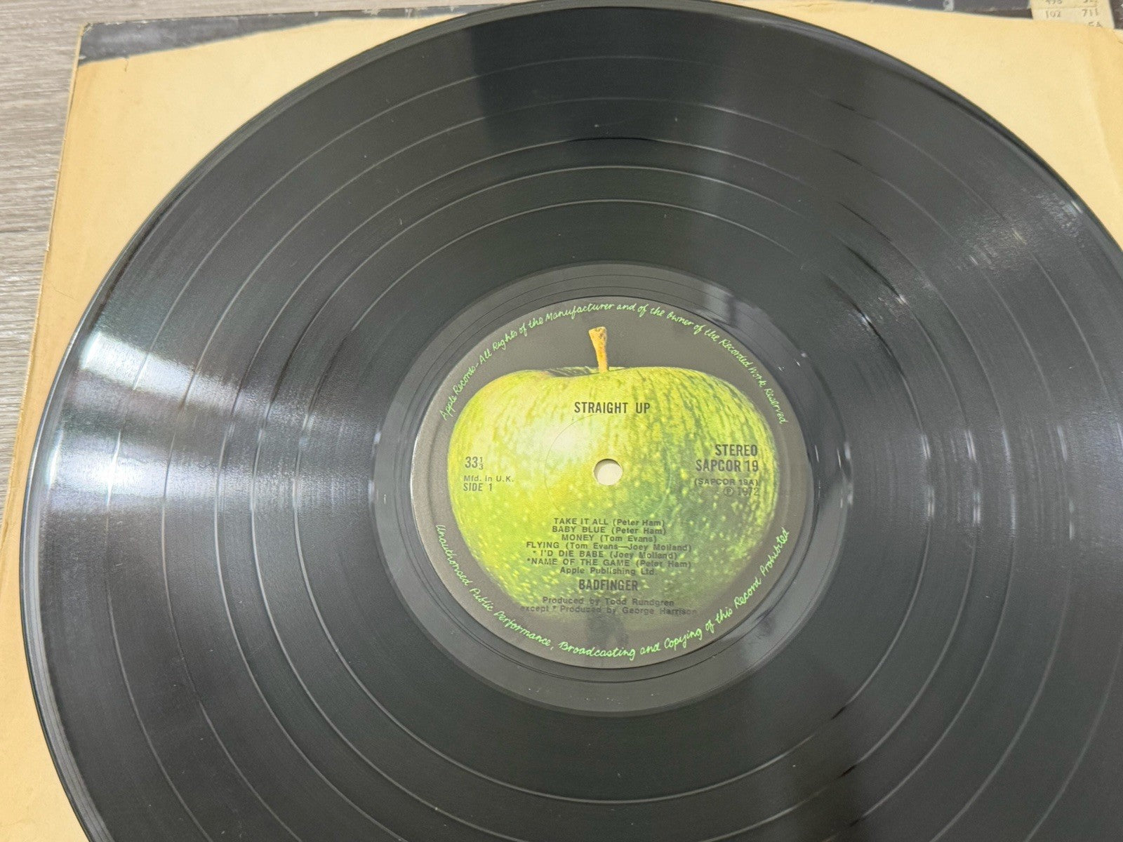 BADFINGER Straight Up LP Apple 1972 Stereo EARLIEST EVER UK 1st Press VG