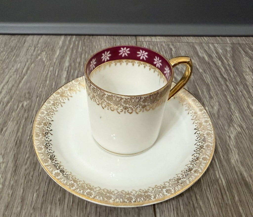 Small Size Antique CT Altwasser Germany Porcelain Tea Cup & Saucer Set Gold Trim