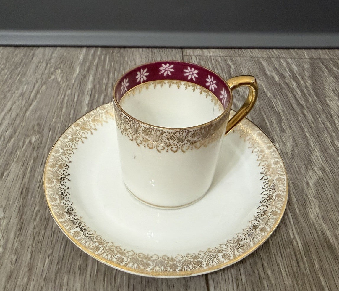 Small Size Antique CT Altwasser Germany Porcelain Tea Cup & Saucer Set Gold Trim
