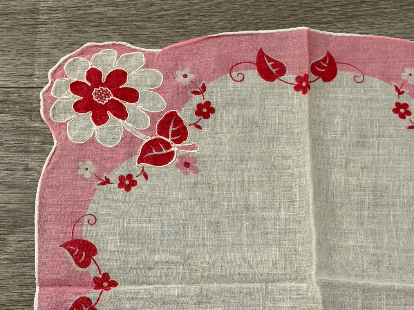 Vintage Pink Flowers Floral Wedding Handkerchief 11.5 X 11.75”