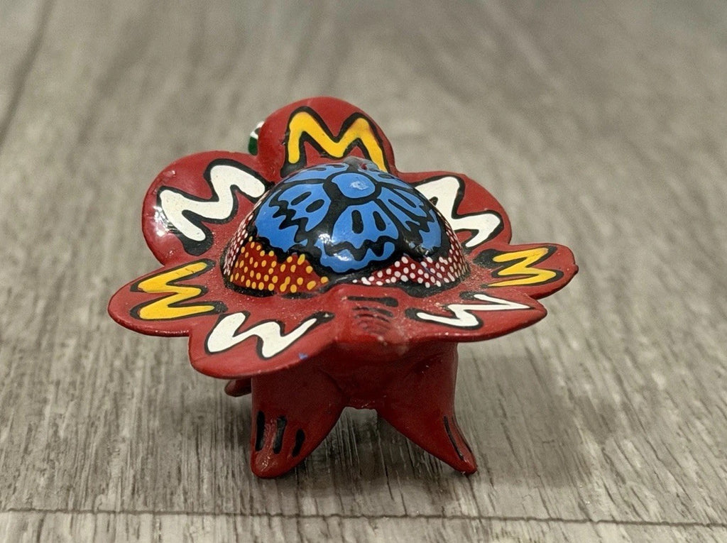 Vintage Nodder Bobble Head Turtle Hand Painted Mexico Folk Art RED Blue