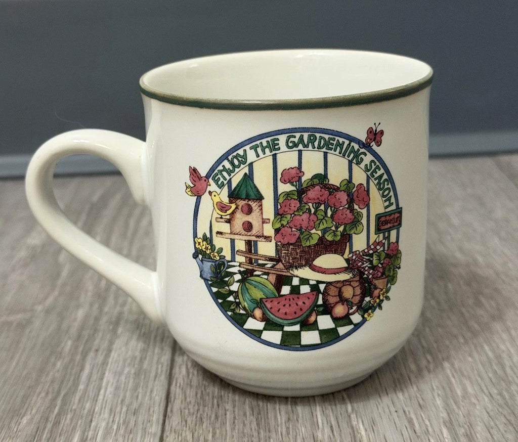 International Tableworks Coffee Mug Stoneware “Enjoy The Gardening Season” VNTG