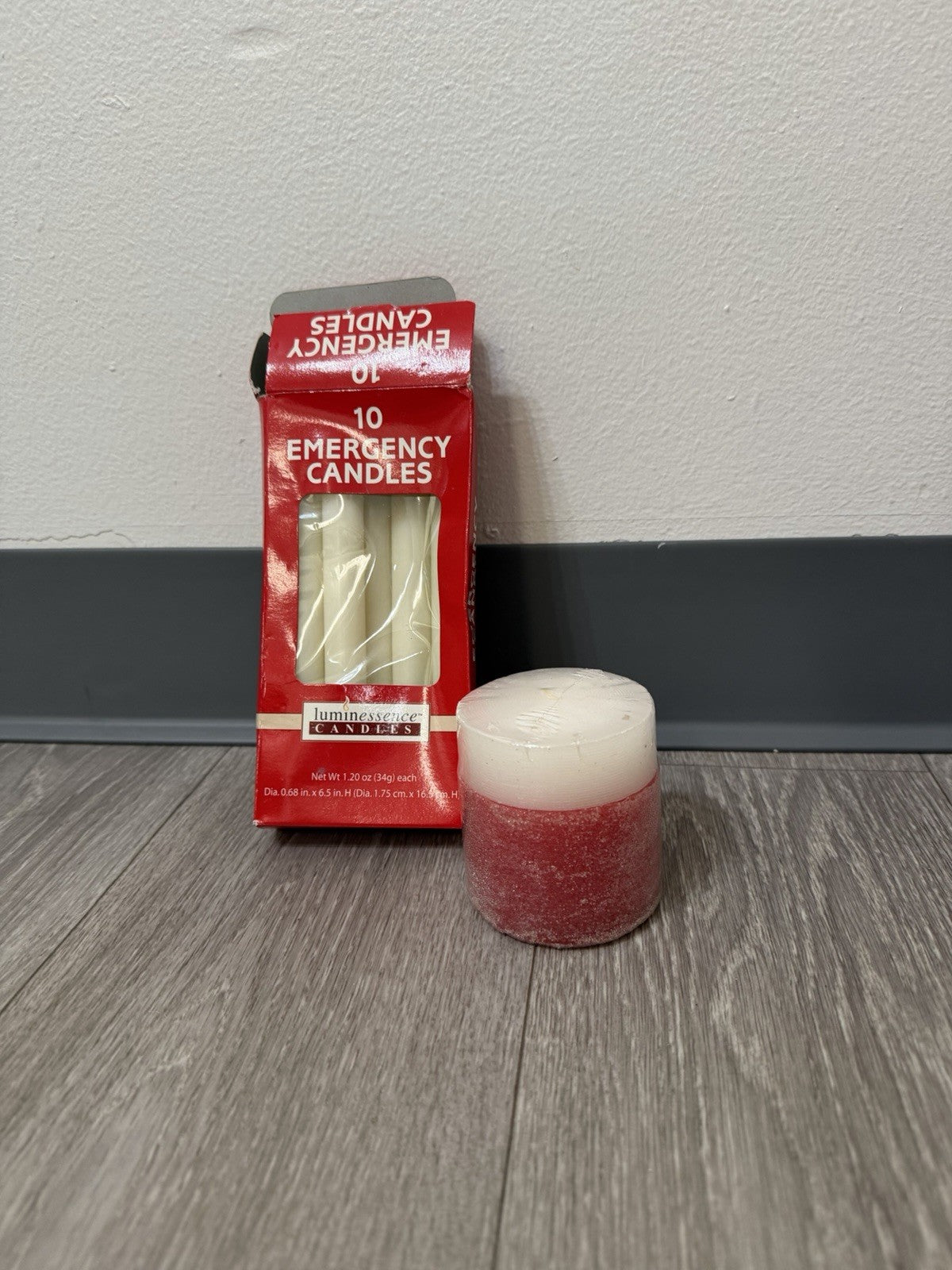 Luminessence Household Emergency Box Of Candles (incomplete) & Red/White Candle