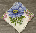 Vintage Blue Flowers W/ Little Pink Flowers Floral Wedding Handkerchief 12” Sq.