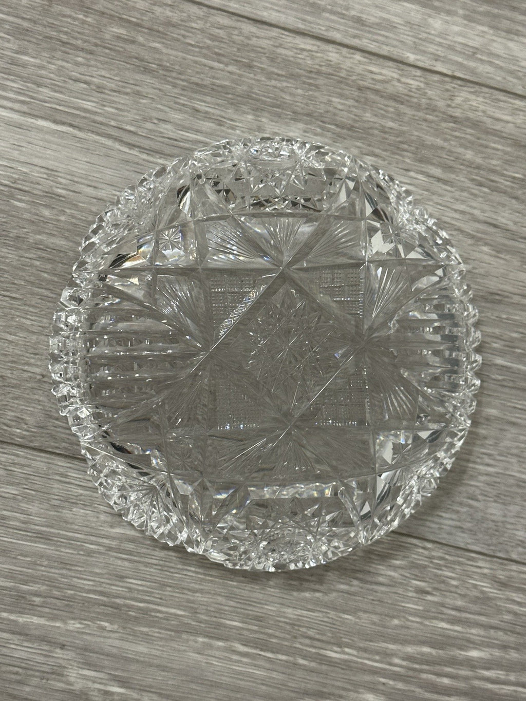 VNT Brilliant Cut Crystal Sawtooth Edge Low Bowl 6” -  Geometric Pattern