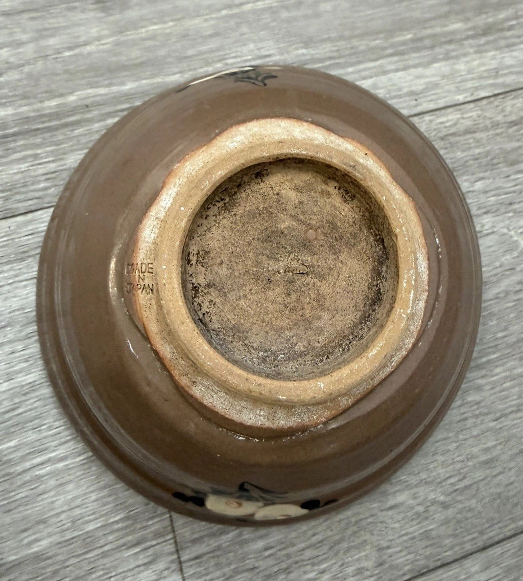 Vintage Japanese Retro Floral Bowl Ceramic Serving Bowl Brown READ
