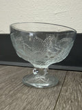 Vintage Footed Glass Bowl W/ Apples & Grapes Fruit Design Holiday Candy Dish