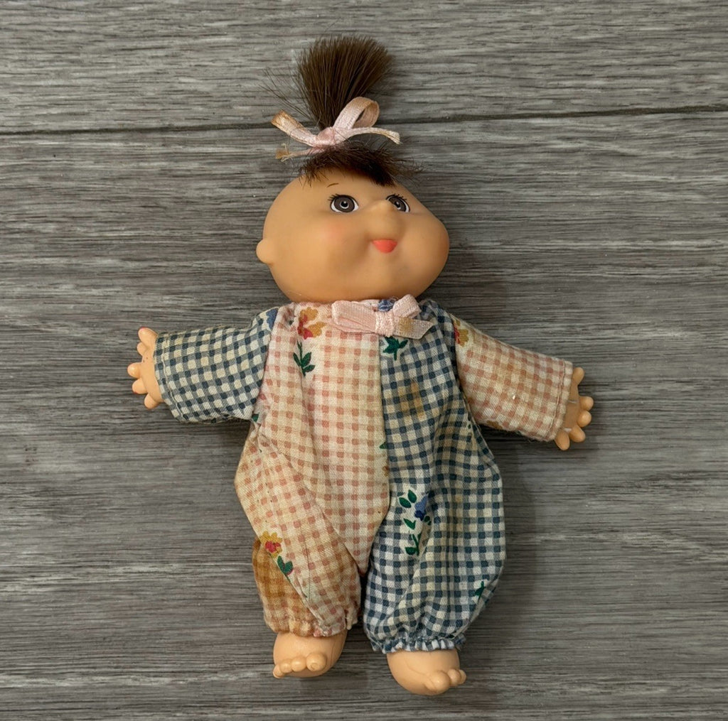 Cabbage Patch 1995 Vintage Mini Figure Doll Brown Hair Plaid Jumper Needs TLC