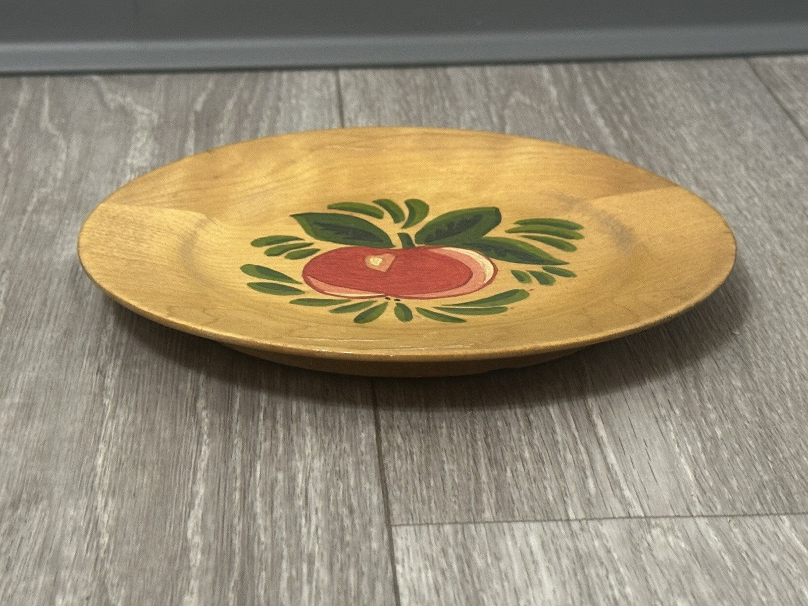Vintage Wooden Plate Hand Painted Fruit Wall Cottagecore Decor (Hanger Missing)