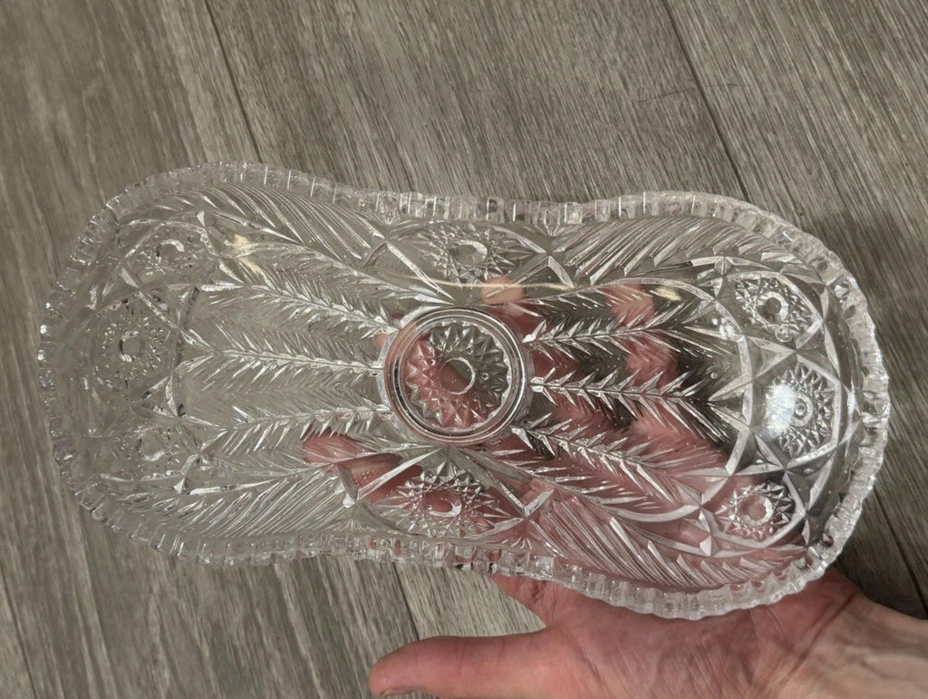 American Brilliant Sawtooth Cut 9 7/8" X 4.5" Glass Crystal Celery  Dish Damaged