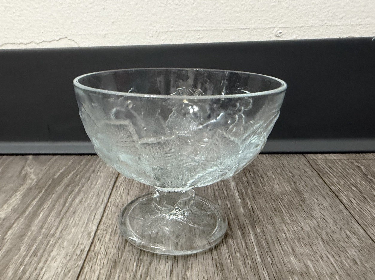 Vintage Footed Glass Bowl W/ Apples & Grapes Fruit Design Holiday Candy Dish