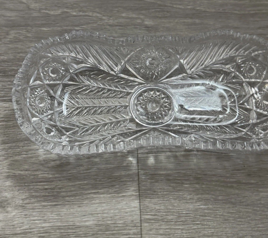 American Brilliant Sawtooth Cut 9 7/8" X 4.5" Glass Crystal Celery  Dish Damaged