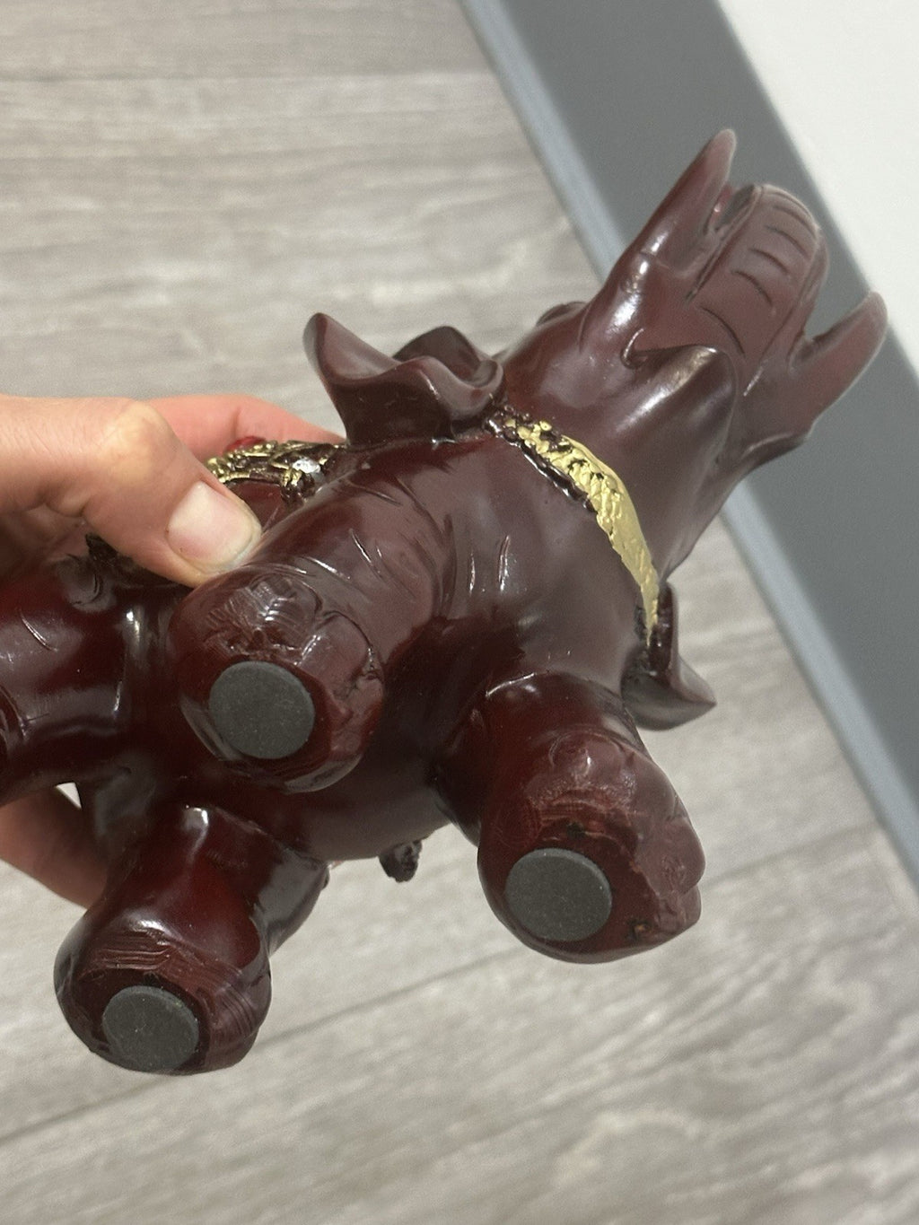 Ornate Decorative Elephant Figurine Red Resin with Gold Accents - Missing 1 Gem