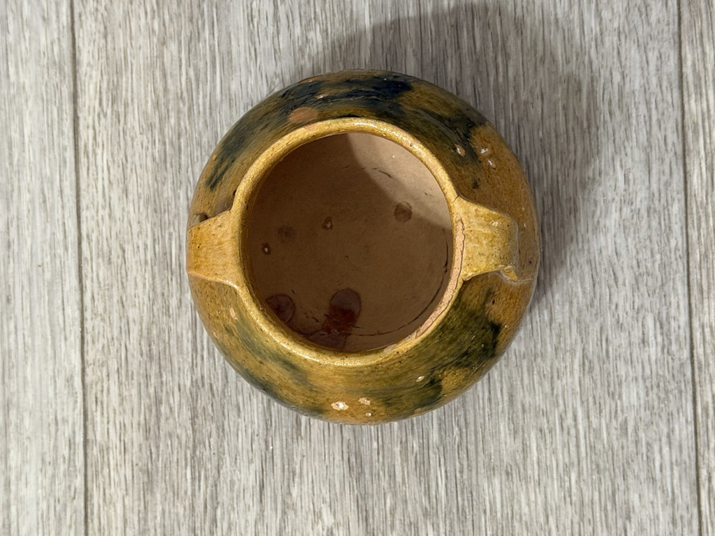 Handmade Multicolor Clay Pot With Handles, Brown And Green