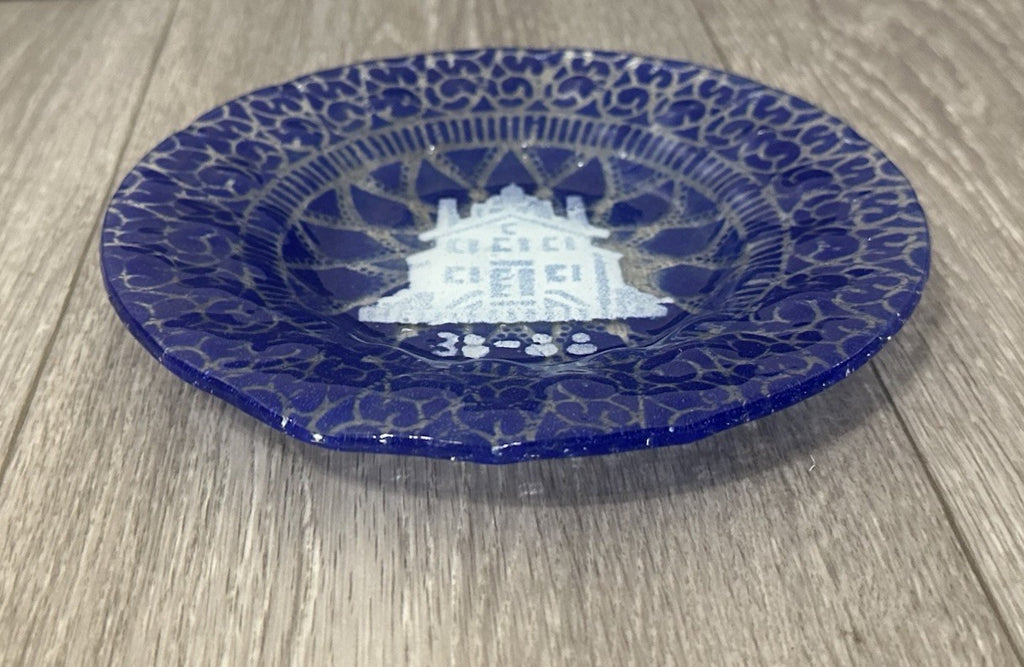 SYDENSTRICKER FUSED ART GLASS HOUSE HOME 38-88 PLATE DISH BLUE