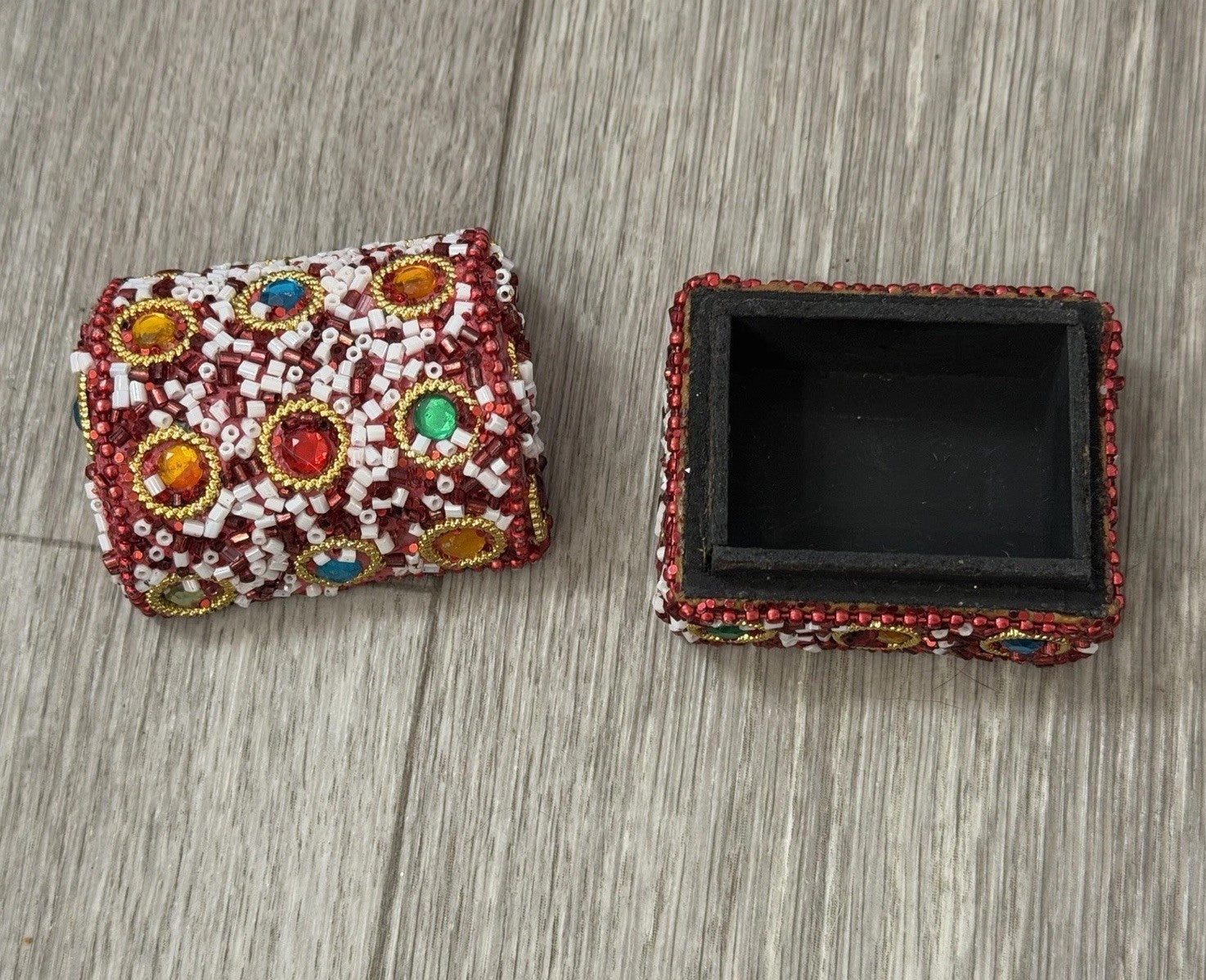 Handcrafted One-of-a-Kind Multi Color Beaded Mini Chest Trinket Gift Box