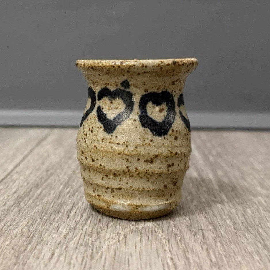 Cute Little Ceramic Studio Pottery Vase With Hearts Handmade & Signed 2.25” Tall