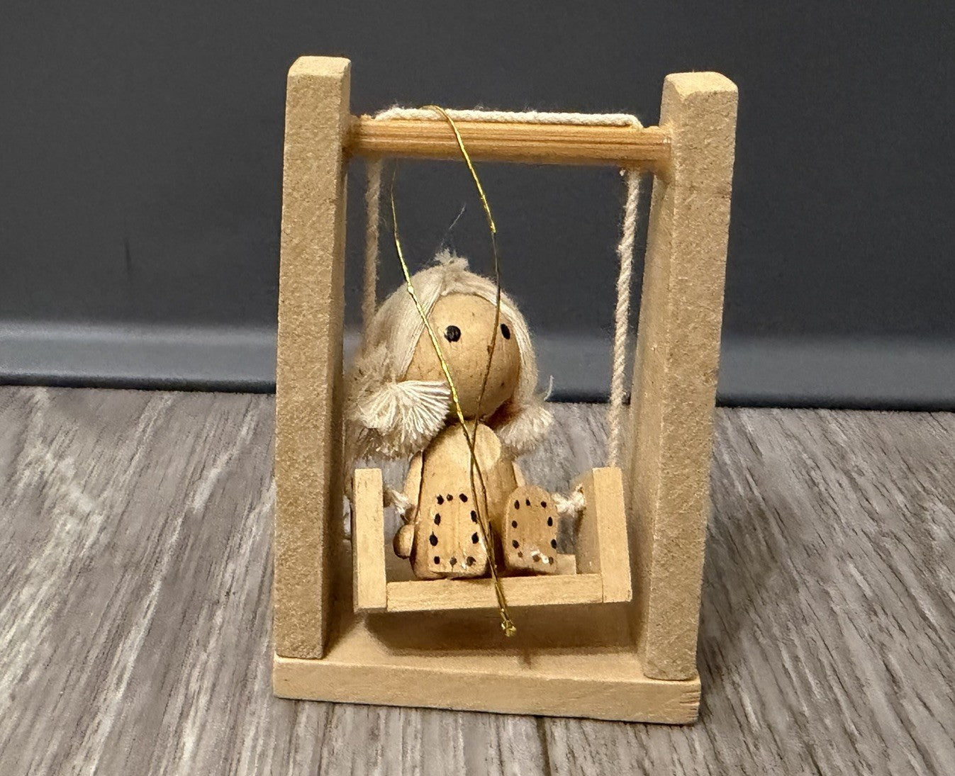 Vintage Wood  Girl on Swing Christmas Ornament 3”