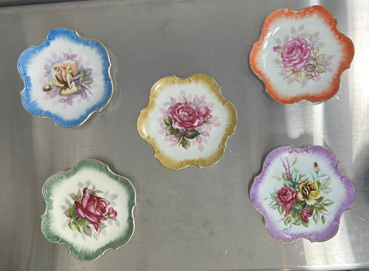 Set Of 5 Vtg Japan Norcrest Fine China Gilded Rose Scalloped Decorative Plate 8"