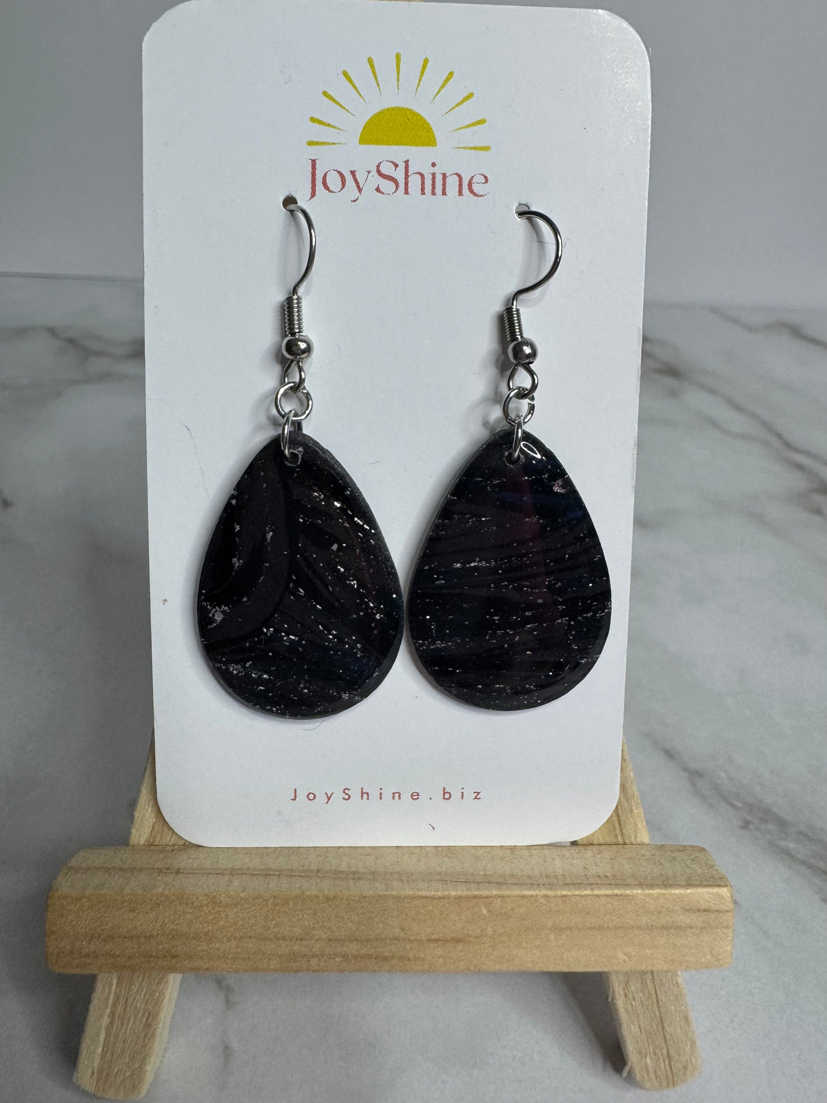 Women's Black Shimmer Earrings — Handmade Polymer Clay