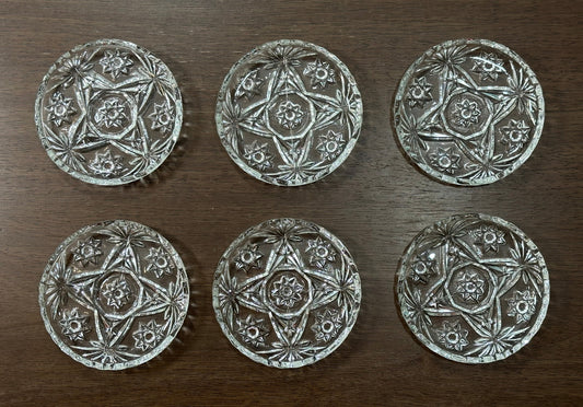 Vintage 60’s Anchor Hocking Prescut Clear Glass Star Pattern Coasters, Set of 6