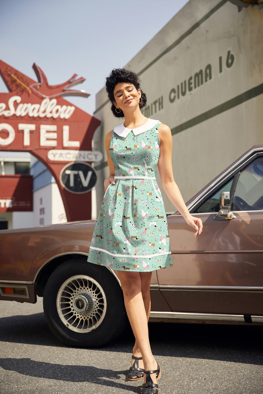 Retro Dogs Collared Dress