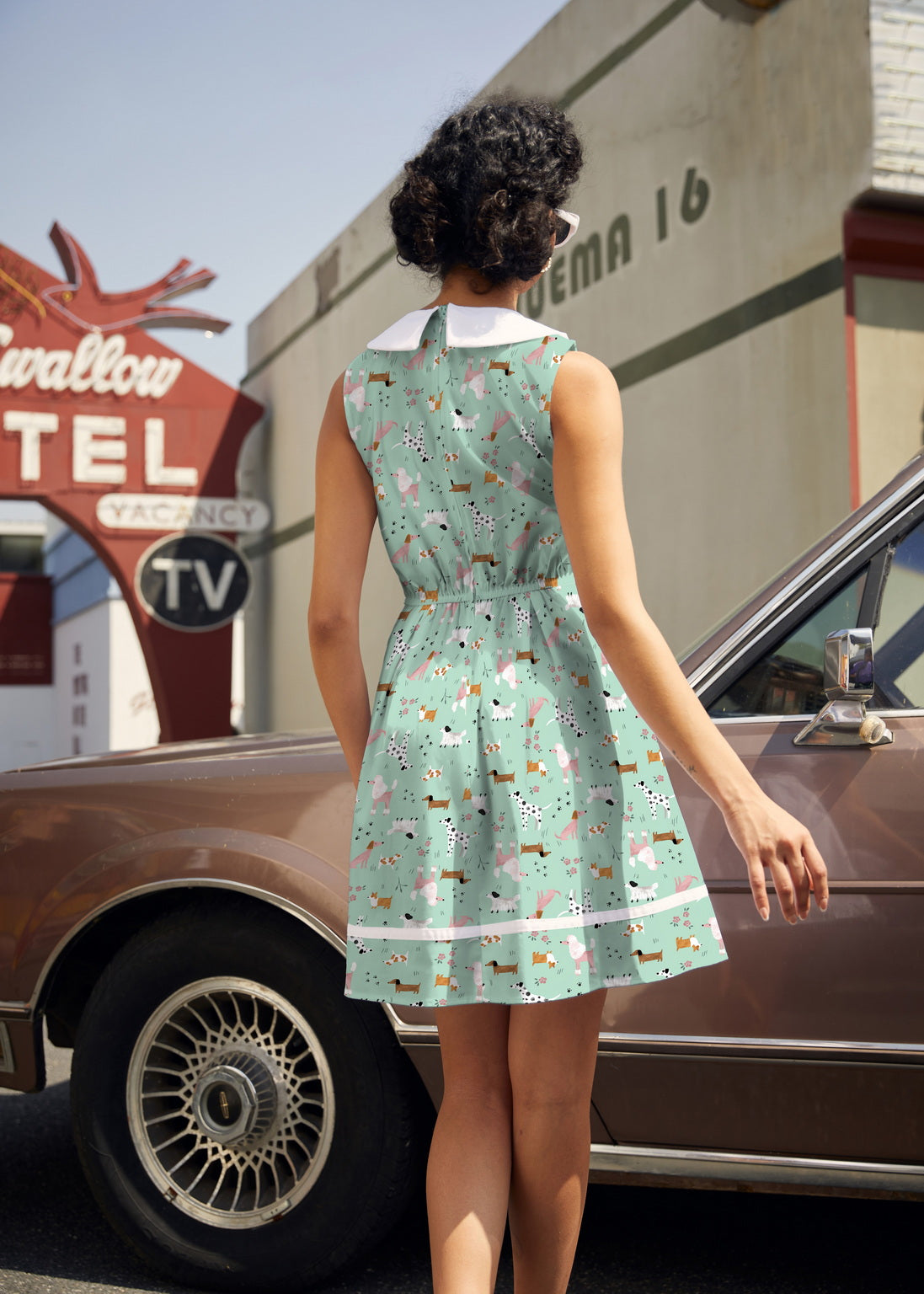 Retro Dogs Collared Dress