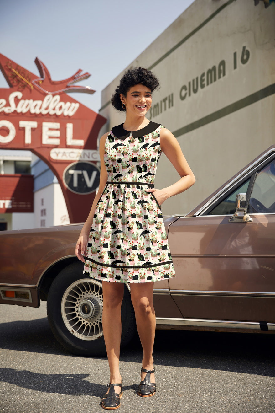 Women's Cats & Plants Collared Dress