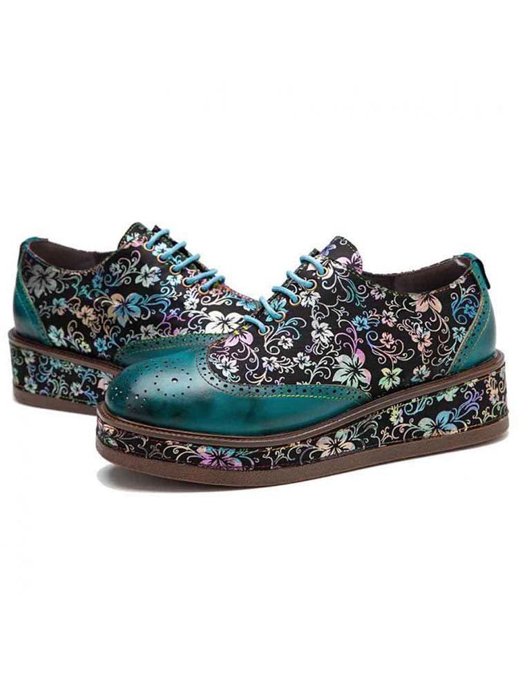 Women's Genuine Leather Handmade Flat Platform Shoes