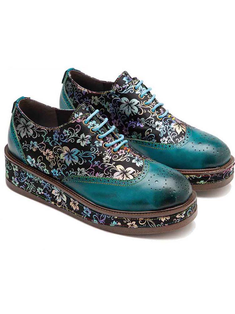 Women's Genuine Leather Handmade Flat Platform Shoes