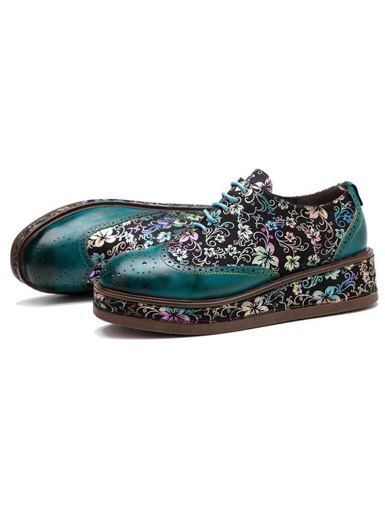 Women's Genuine Leather Handmade Flat Platform Shoes