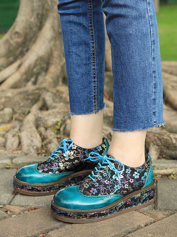 Women's Genuine Leather Handmade Flat Platform Shoes