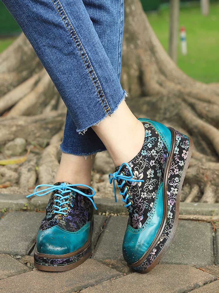 Women's Genuine Leather Handmade Flat Platform Shoes