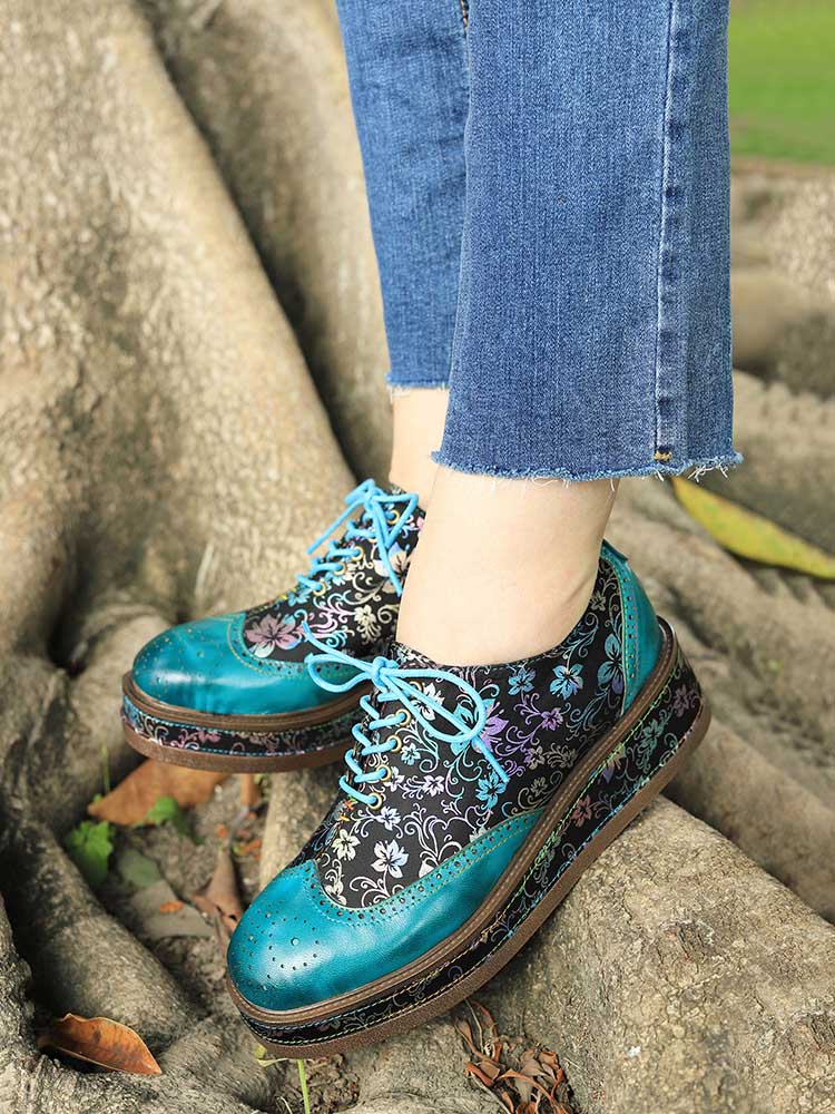 Women's Genuine Leather Handmade Flat Platform Shoes