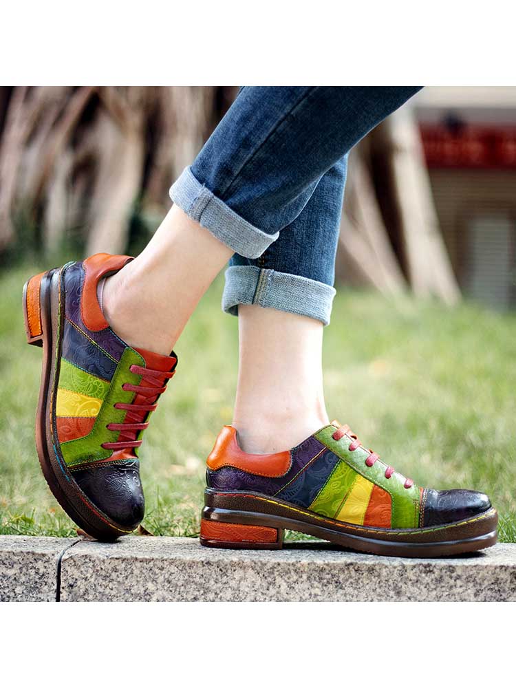 Women's Leather Lace-Up Loafer Flats