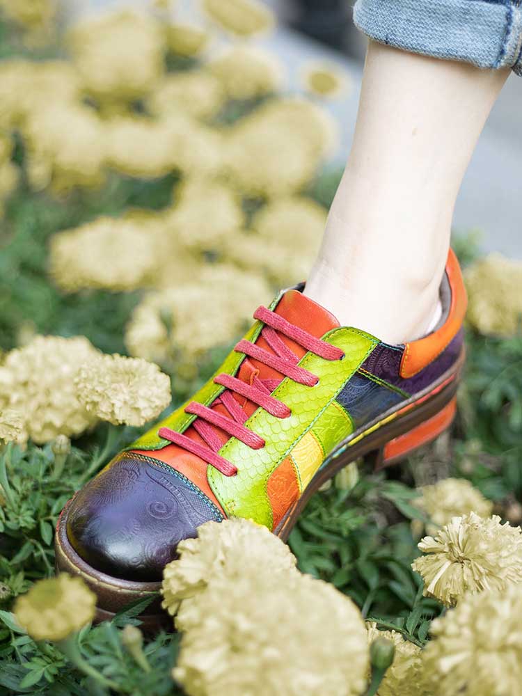 Women's Leather Lace-Up Loafer Flats