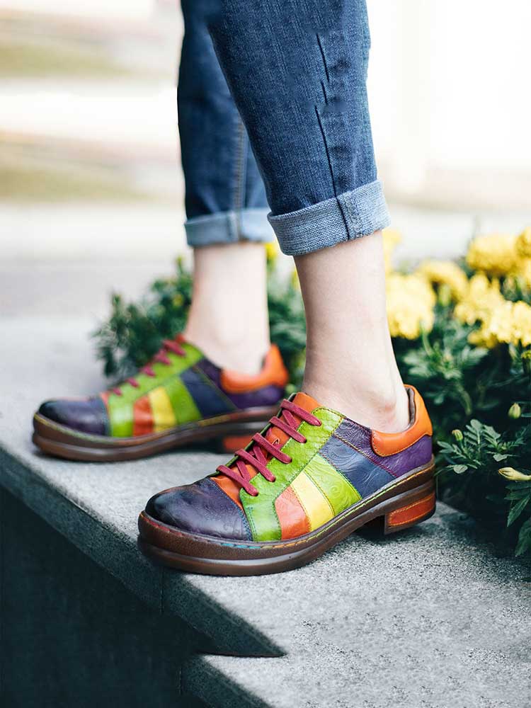 Women's Leather Lace-Up Loafer Flats