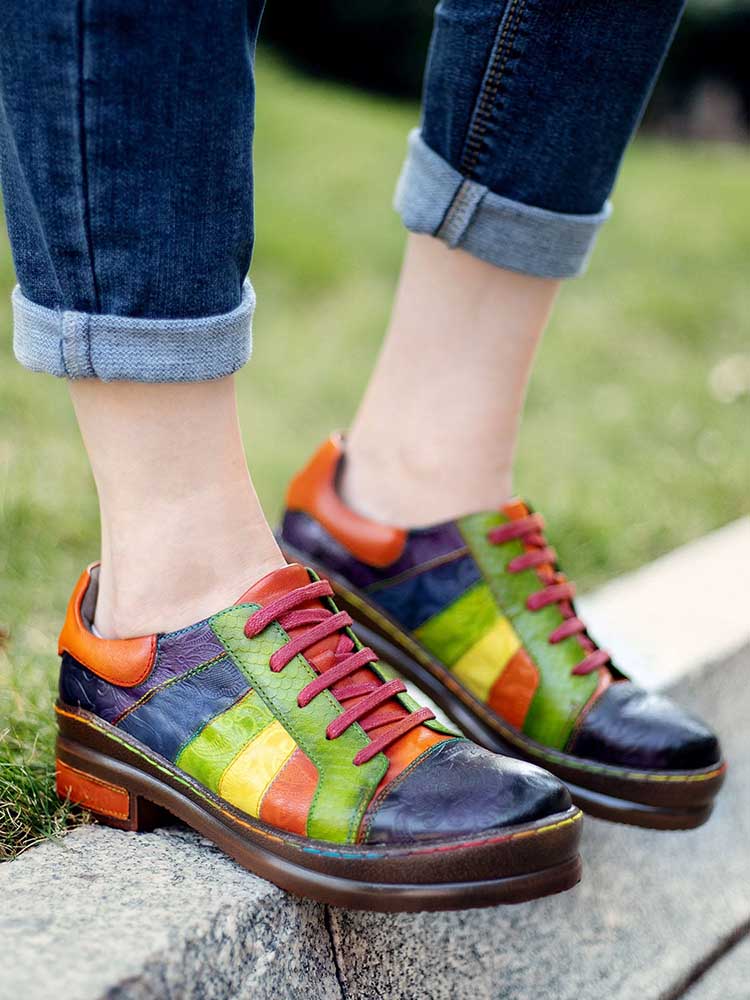 Women's Leather Lace-Up Loafer Flats