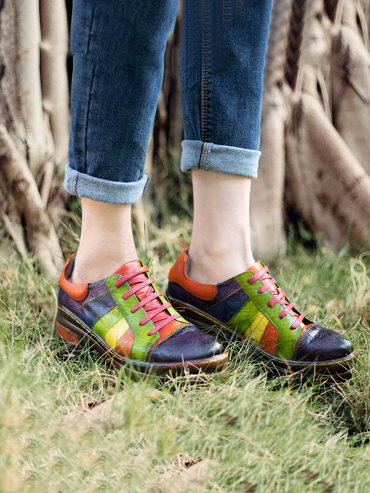 Women's Leather Lace-Up Loafer Flats