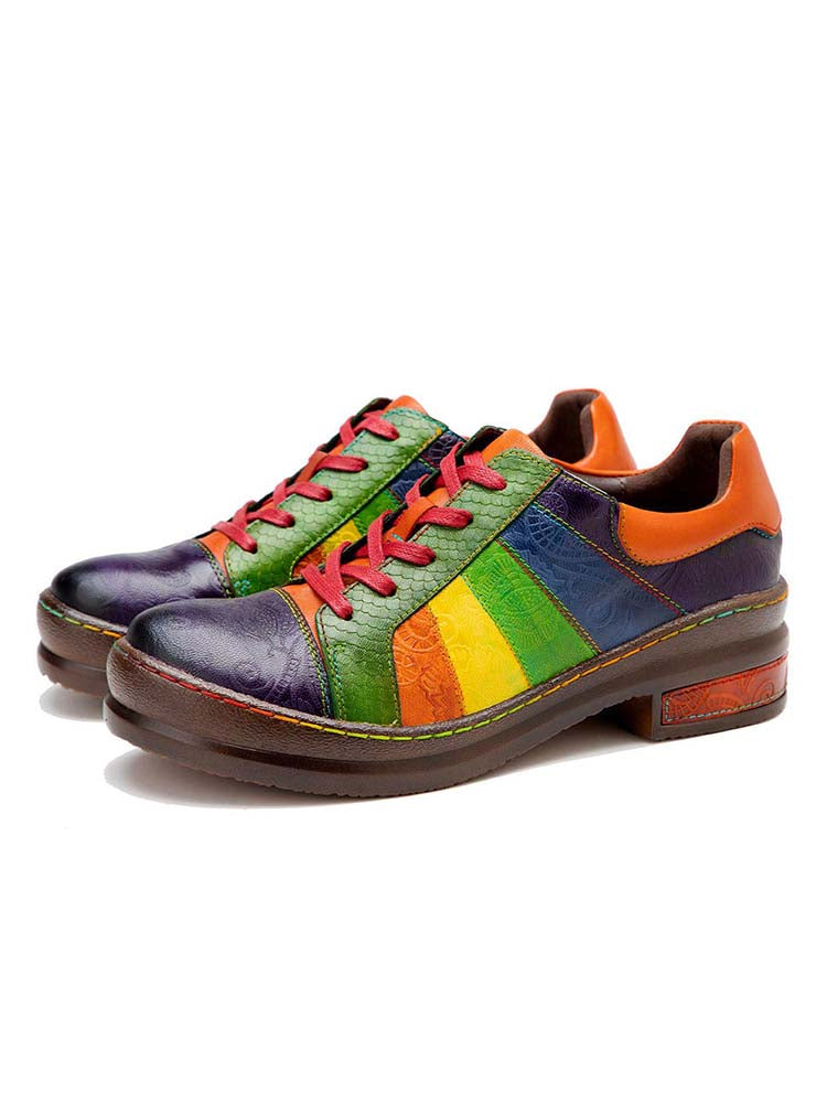 Women's Leather Lace-Up Loafer Flats