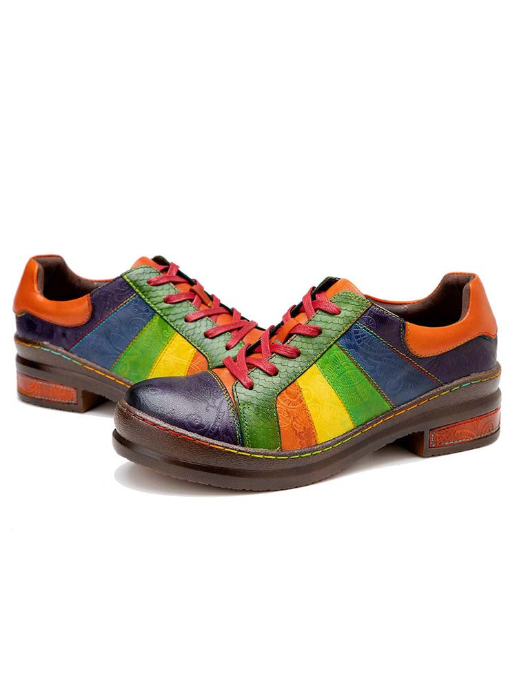 Women's Leather Lace-Up Loafer Flats