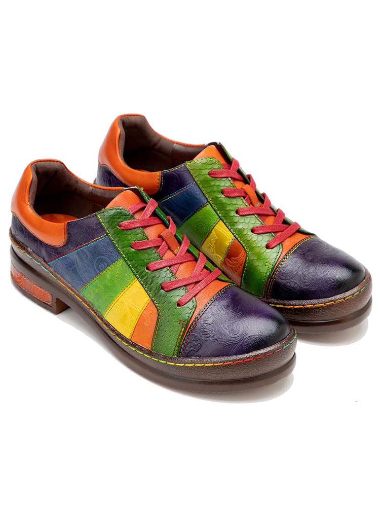 Women's Leather Lace-Up Loafer Flats